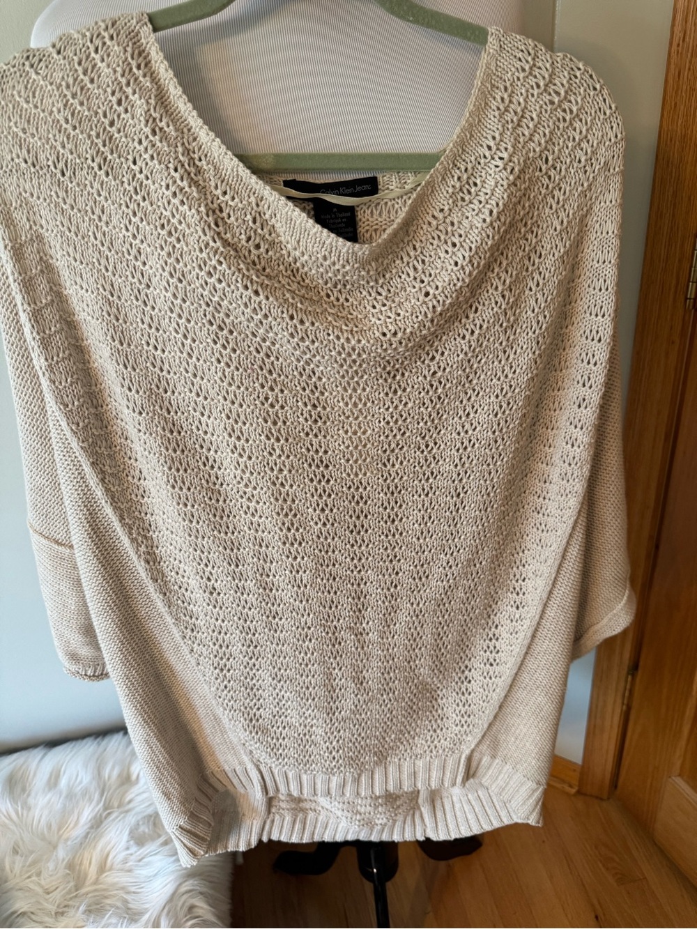 Calvin Klein Cream Open-Knit Cowl Neck Sweater